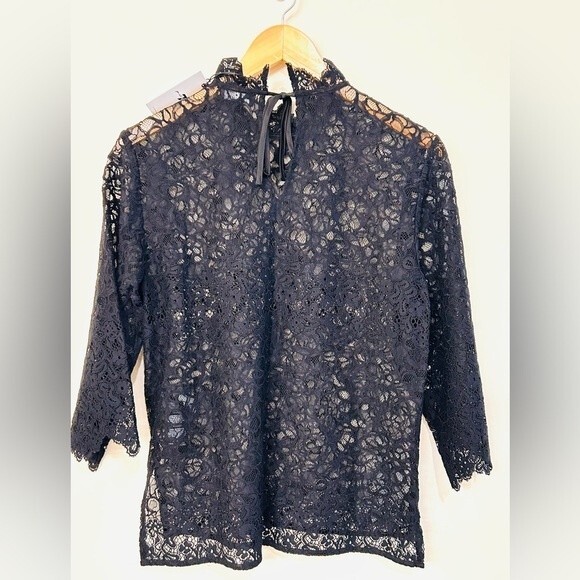 NEW 7 For All Mankind Scalloped Lace Top in Jet Black size XS - Picture 8 of 14
